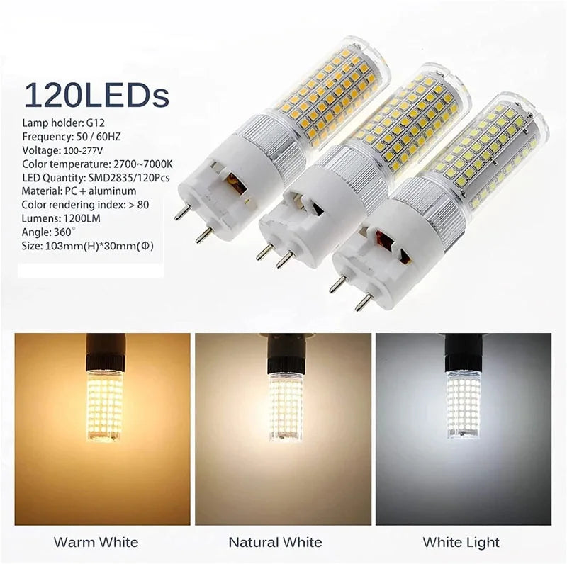 G12 LED Corn Bulb 15W 25W SMD2835 360-Degree CDM Halogen Replacement AC 85-265V