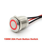 IP66 Waterproof Stainless Steel Push Button Switch 19mm 22mm 20A Momentary or Latching LED 12V 24V 110V 220V 20cm Wire 5 Colors