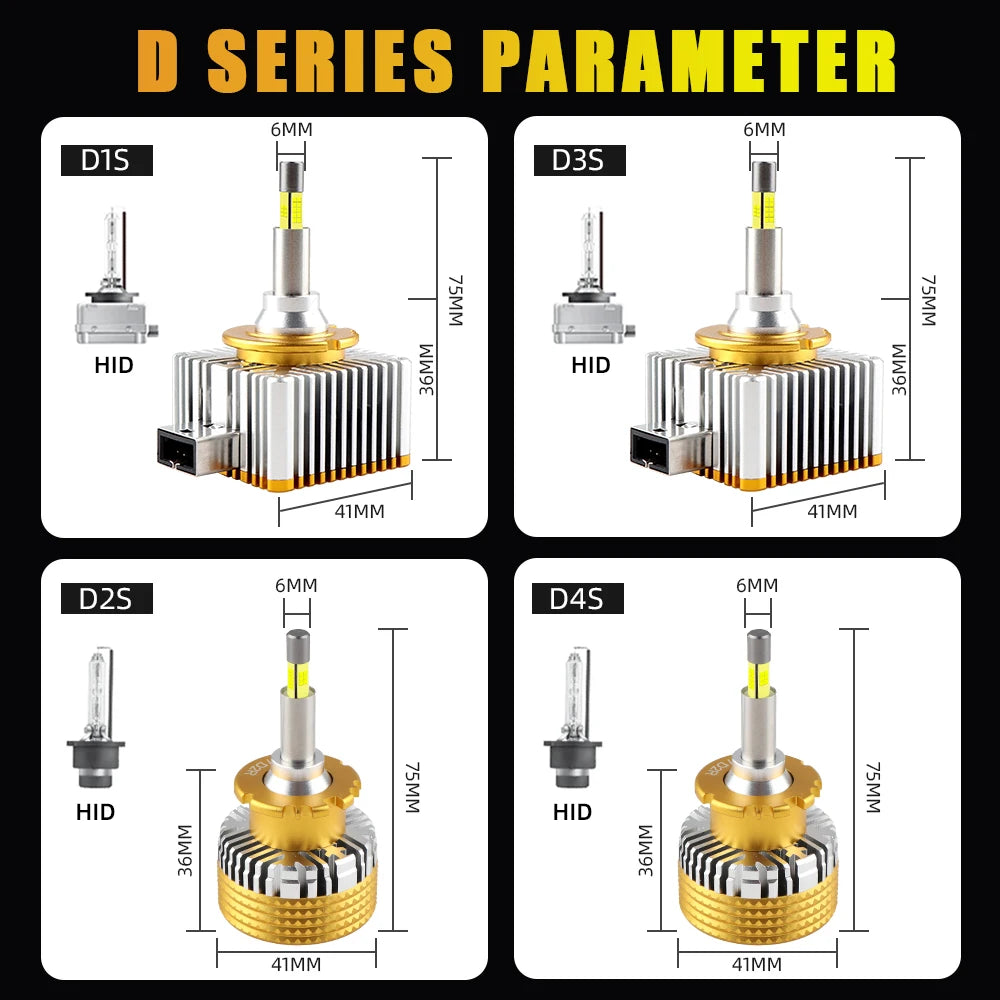 D1S D2S D3S D4S D1R D2R D3R D4R LED Headlight Bulb Canbus 6000K 360° CSP IP68 Plug-Play