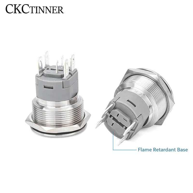 CKCTINNER Stainless Steel LED Push Button Switch 12 16 19 22mm Self-Lock Self-Reset NO NC
