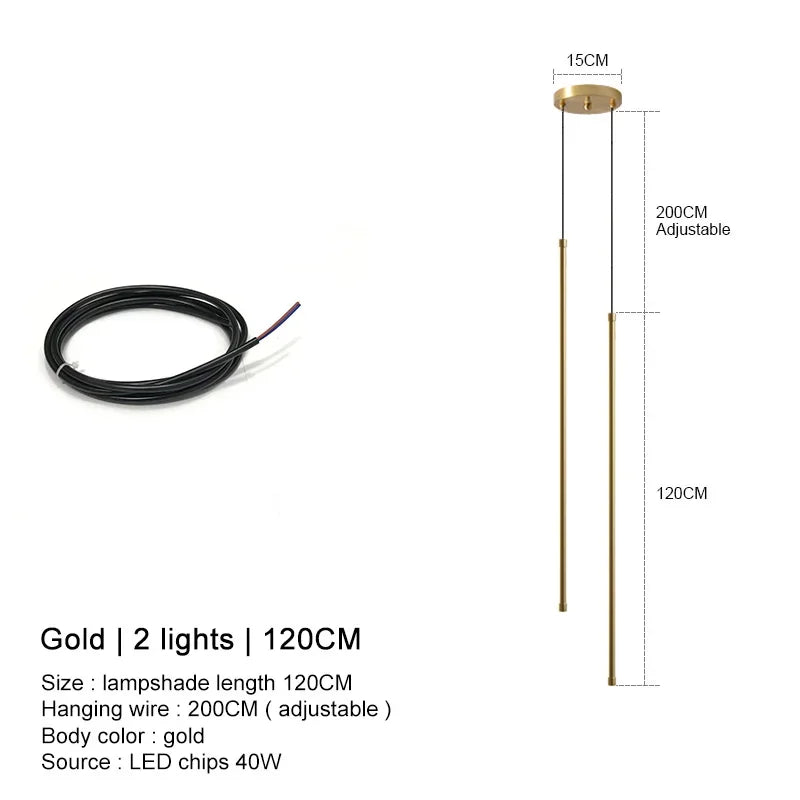 Modern Linear LED Chandelier Pendant Light 3 Head Black Brushed Aluminum Adjustable Wire Dining Room Kitchen Island