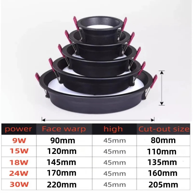 Dimmable LED Panel Downlight 9W 15W 18W 24W 30W Epistar Magnesium Alloy Black White 110-240V