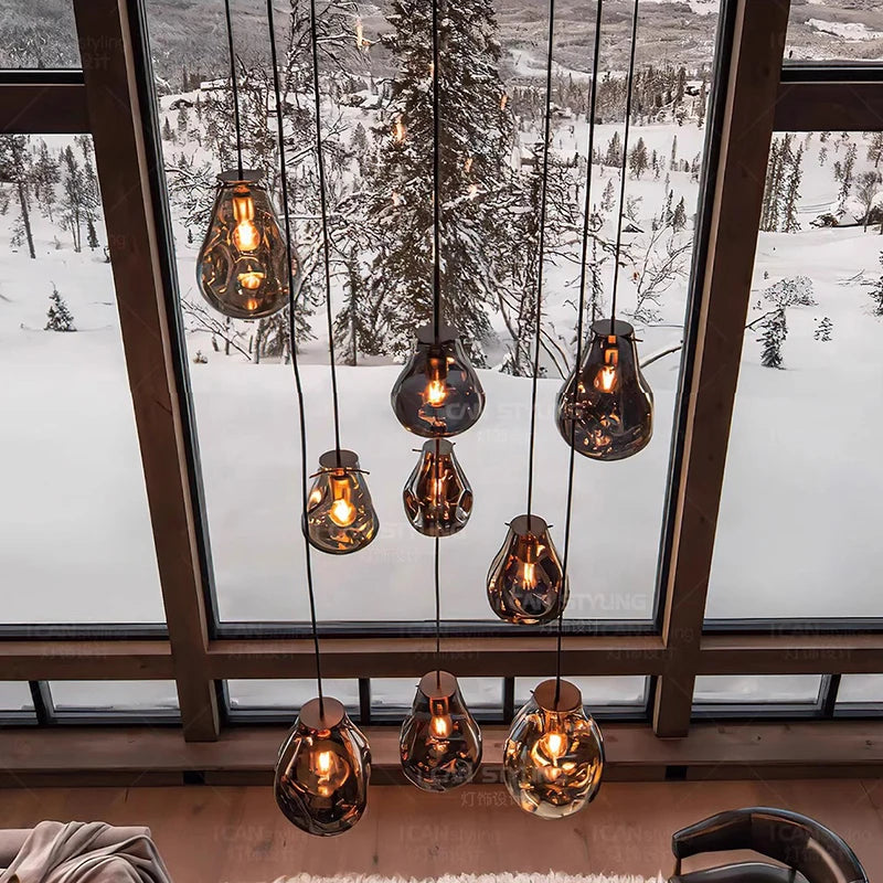 Modern Glass Iron Pendant Chandelier 3-21 Heads Round Linear Black Silver Gold AC 90-265V