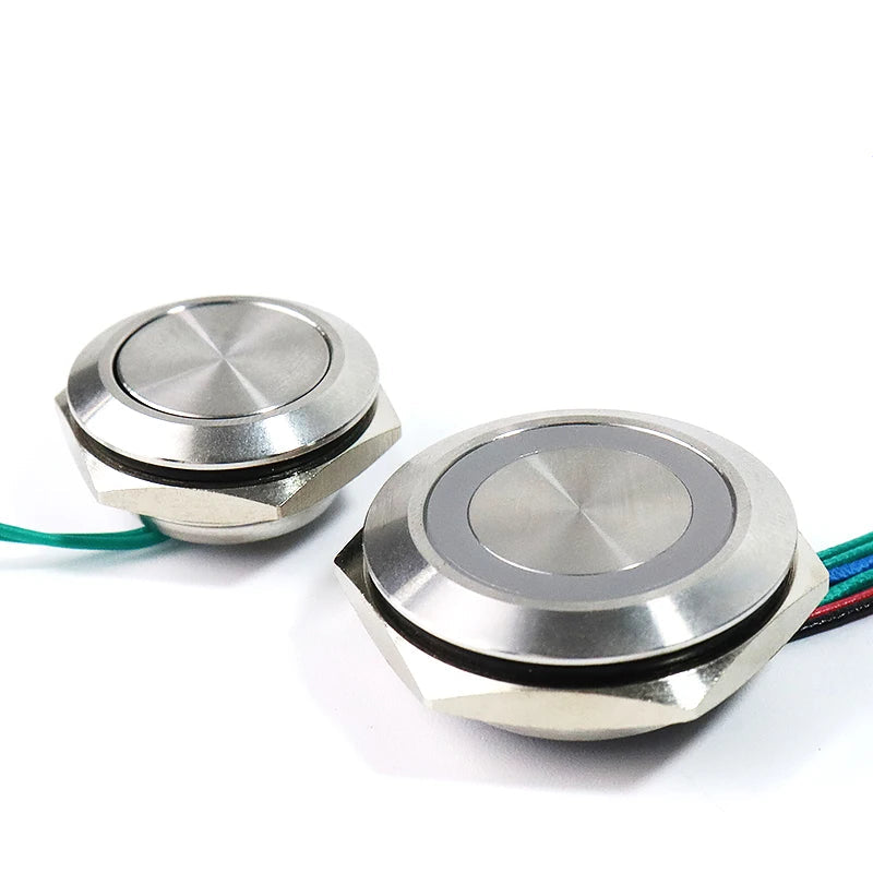 Ultra Short Momentary Push Button Switch 19mm 22mm 25mm 30mm 1A Stainless Steel Aluminum Bicolor Tricolor LED 3V to 220V with Wire