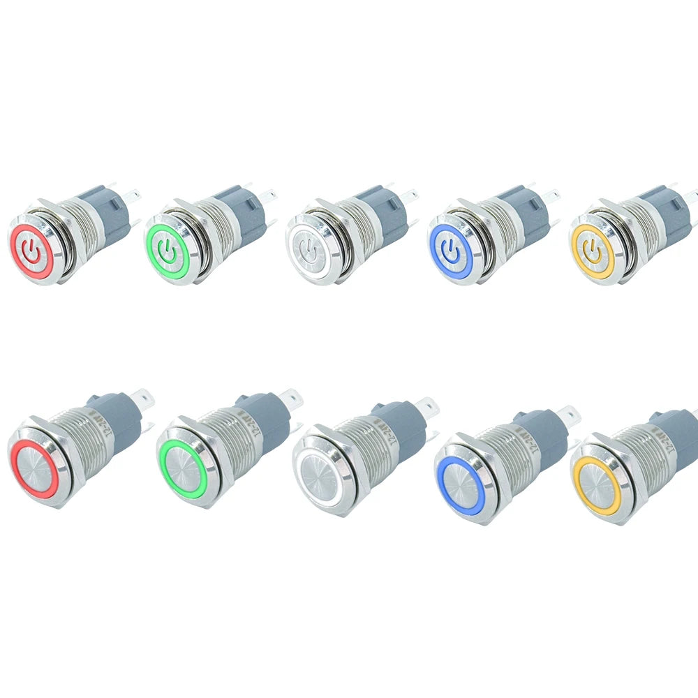IP65 Waterproof Metal Push Button Switch 12mm 16mm 19mm 22mm 1 to 3A LED Brass Nickel Chrome Momentary or Latching 3V to 220V NO NC