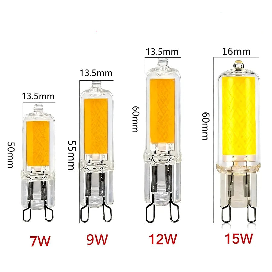G9 LED COB Glass Bulb 7W 9W 12W 15W 360° CRI 85+ AC 110-220V Warm Cool White