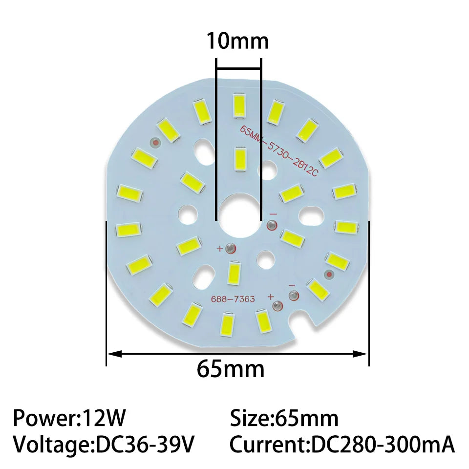 12W SMD5730 Round LED Lamp Board 55mm 65mm 85mm 100mm DC 36-39V 280-300mA 3-Color