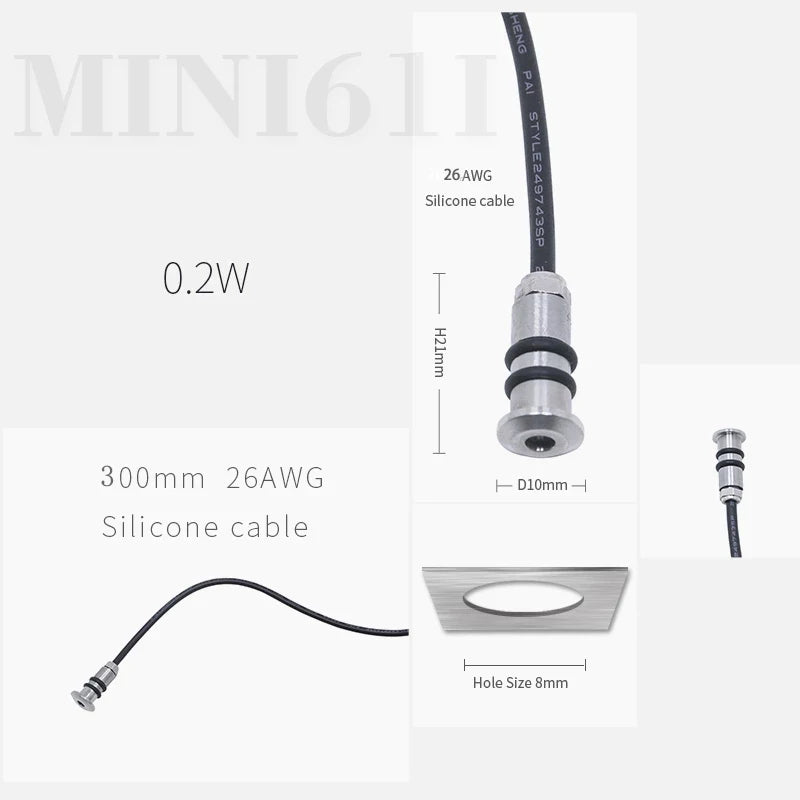 IP68 Mini LED Recessed Underground Spotlight 0.2W 0.5W DC 12V 60 Degree CRI 80 PWM Dimmable Stainless Steel Warm White Natural White Cool White Red Blue Green