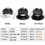 IP65 Waterproof COB LED Recessed Downlight 7W 9W 12W 15W 18W 21W 24W 30W 36W Die Cast Aluminum CRI 85 24 Degree AC 85-265V Driver Included