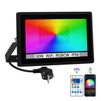 RGBCW Smart LED Flood Light 30W 60W 100W App Remote IP66 US Plug 110-130V Outdoor Garden