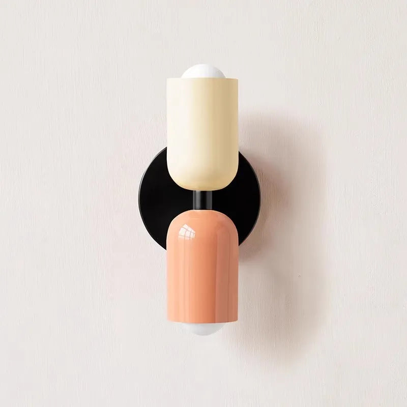 Nordic Macaron LED Wall Lamp E26 E27 2-Light Iron Bedside Sconce Bedroom Living Room