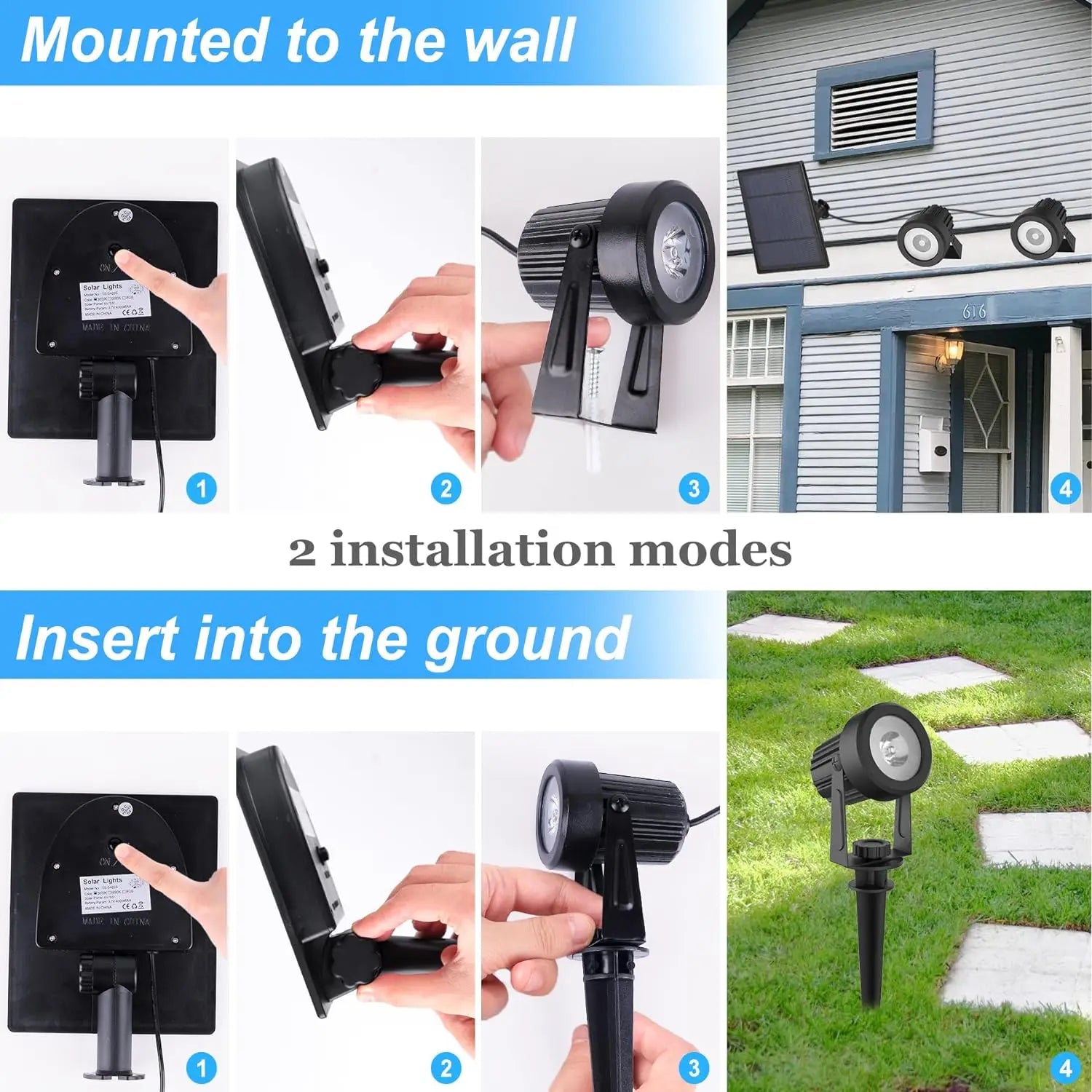 Solar LED Outdoor Spotlight IP65 RGB Warm White Cool White Garden Pathway Wall Lamp 6V 5W