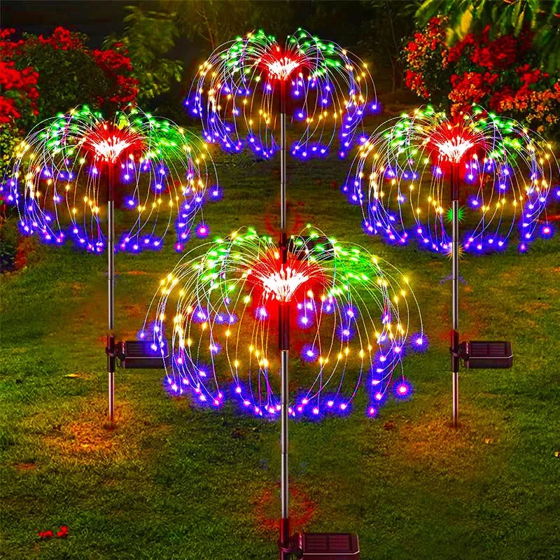 Solar LED Firework Dandelion Garden Stake Light IP68 Waterproof Stainless Steel ABS Colorful Outdoor Lawn Landscape Decor