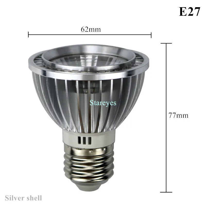 PAR20 COB LED Spotlight 3W 5W 7W E27 GU10 B22 E14 CRI 72+ 120° AC 85-265V Black Silver