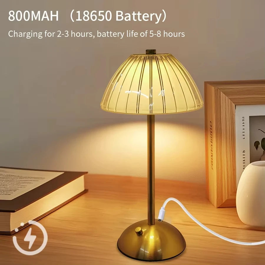 Crystal LED Rechargeable Table Lamp 3W Touch Dimmable 3 Color Temperatures USB-C Iron Base PMMA Shade IP20 Bedroom Bedside