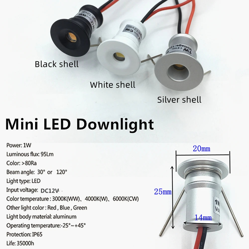 1W DC 12V Mini LED Recessed Spotlight Kit Remote Control Driver AC 100-265V D20mm 15mm Cutout