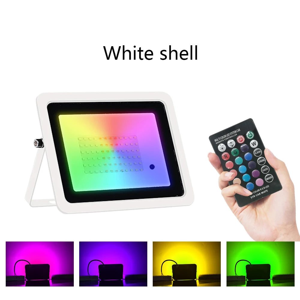 RGB LED Flood Light 20W 30W 50W 100W IP68 120° 24-Key Remote Memory Function AC 110-240V