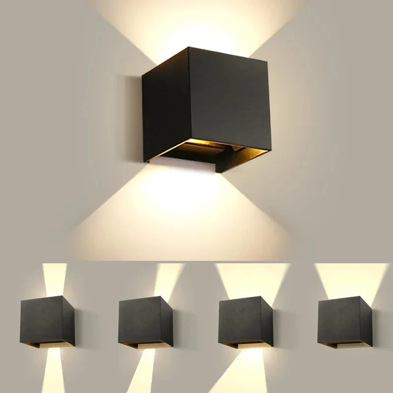 6W 12W IP65 COB LED Wall Lamp 90-100lm/W 100° Adjustable AC 85-265V White Black 100x100mm