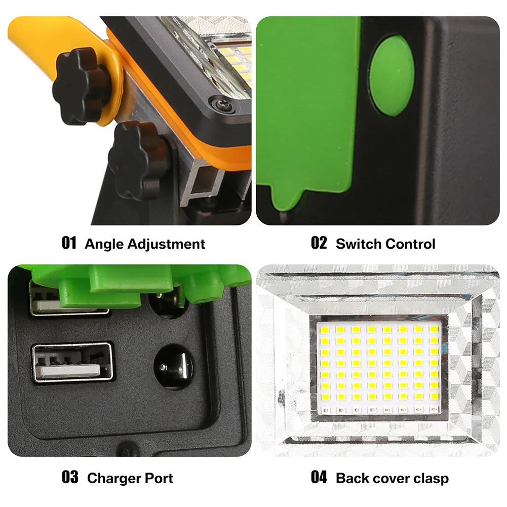 60W Rechargeable Portable COB LED Work Light 3000lm IP65 3-Mode Emergency 360° Floodlight