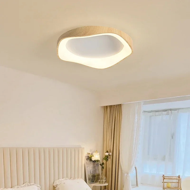Nordic Wood Grain LED Ceiling Light Dimmable Remote Control 42cm 52cm Acrylic Iron Surface Mount AC 90-260V Bedroom Living Room