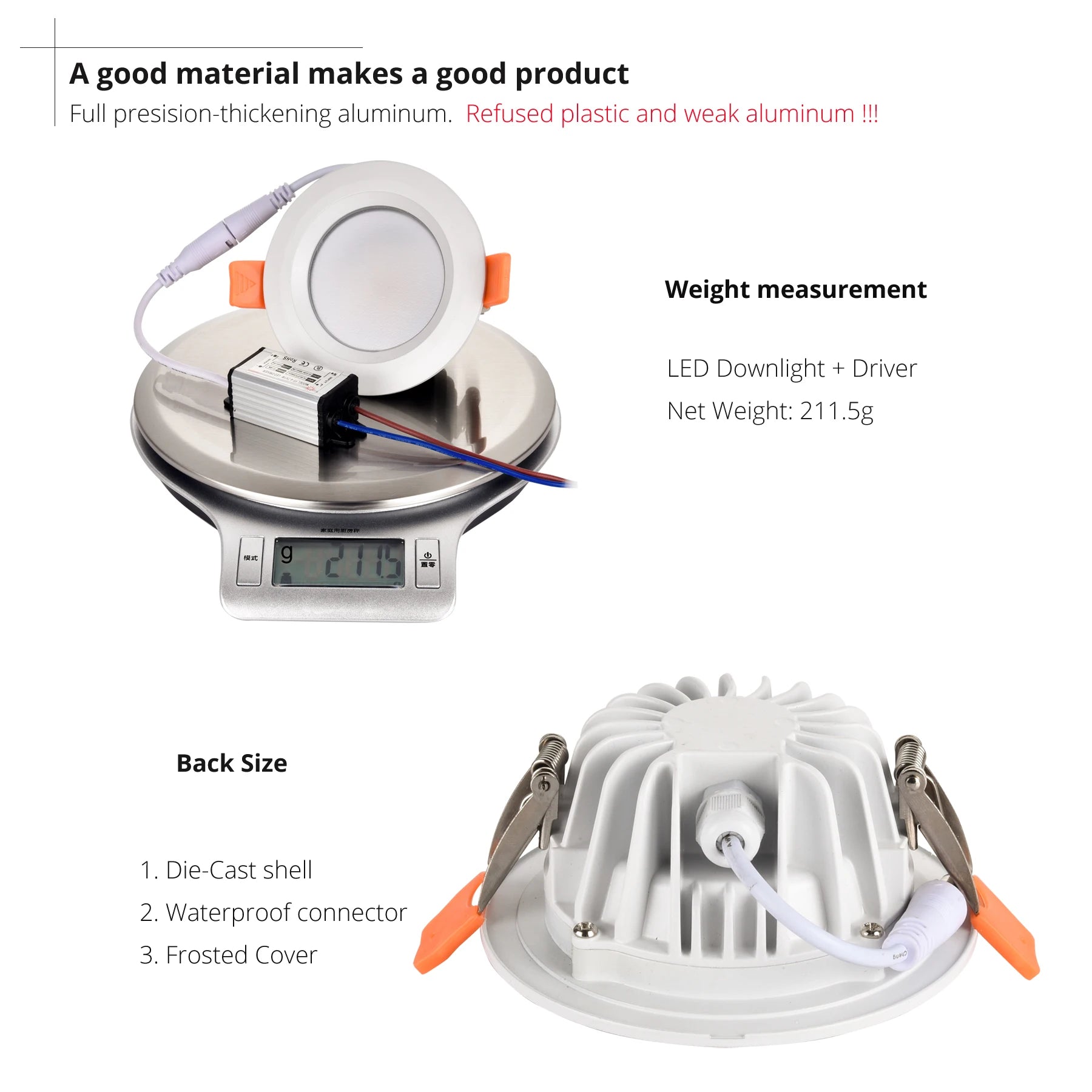 IP65 Waterproof LED Recessed Downlight 7W 9W 12W 15W SMD5630 Epistar 85-265V Bathroom