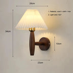 Nordic Wood LED Wall Sconce E26 Single Head Fabric Shade Downlight AC 110-220V Bedroom Living Room Bedside Yellow Brown