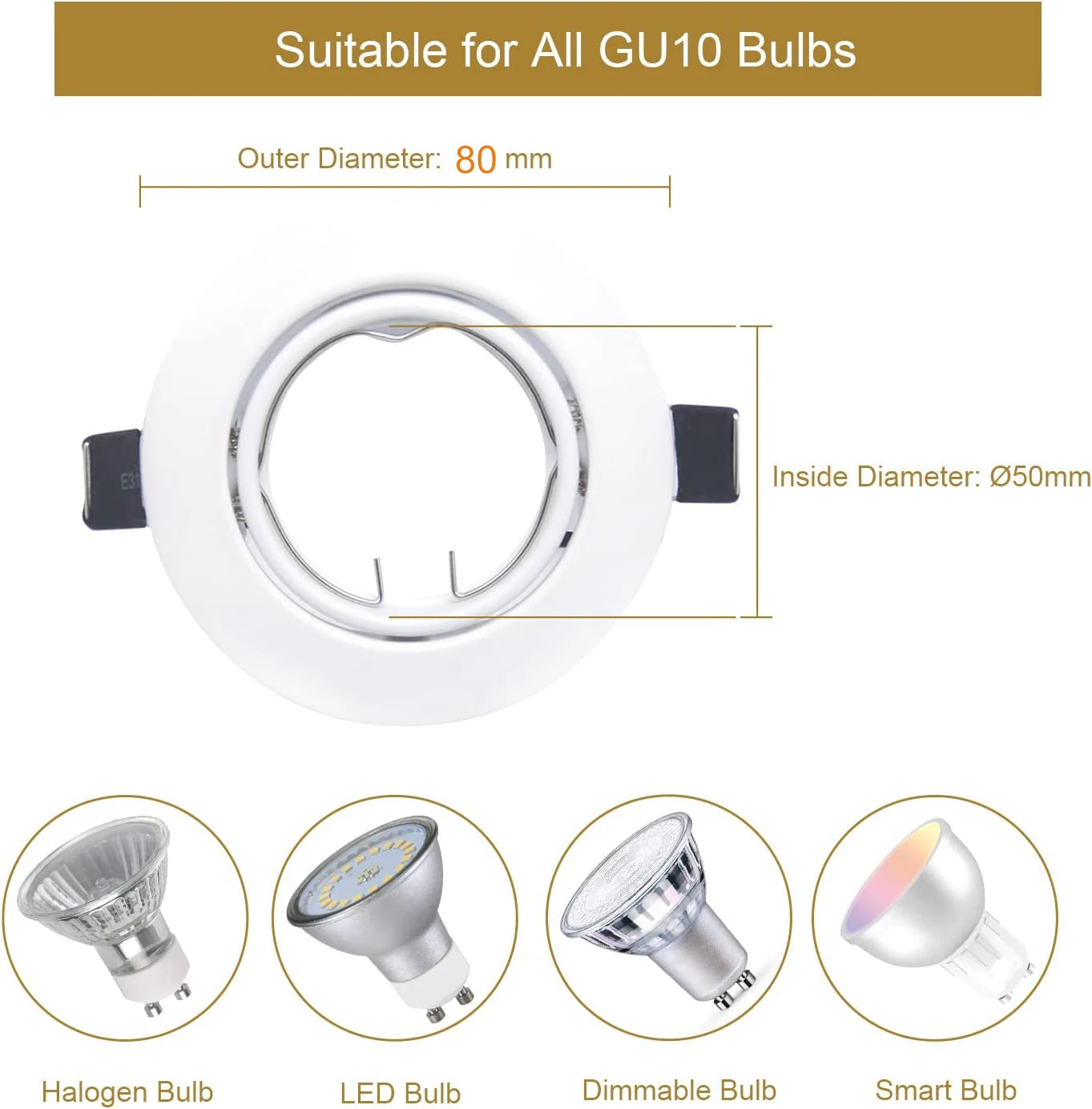 Recessed Ceiling Downlight Housing Frame 50mm Cutout for GU10 GU5.3 MR16 Spotlight Bulbs