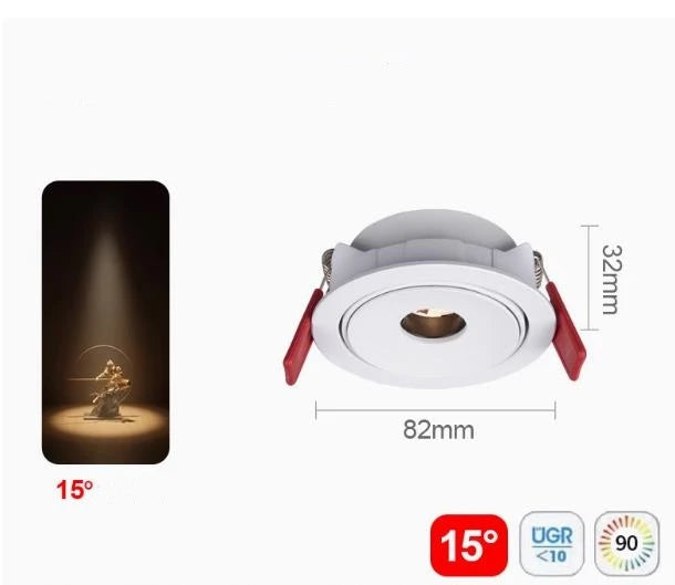 Narrow Beam Dimmable LED Recessed Downlight 3 8 15 Degree 5W 7W 10W CRI 90+ 85-265V