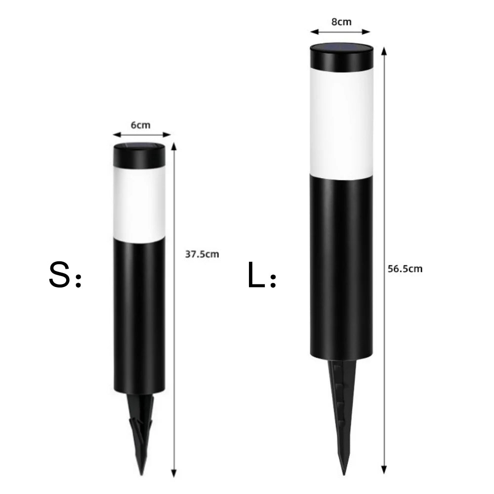 Solar LED Cylindrical Pathway Lawn Light IP65 Waterproof Stainless Steel Plastic Polycrystalline Panel Garden Walkway 2 Sizes