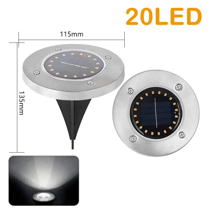 Solar LED Underground Ground Light 8 or 20 LED IP65 Stainless Steel ABS Dusk to Dawn Auto Sensor Warm White Cool White 4.7 x 5 inch Garden Path Driveway