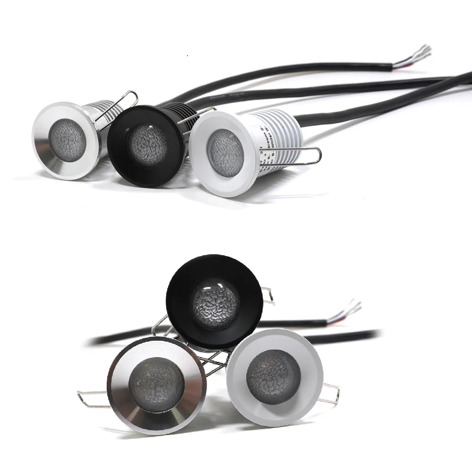 IP65 RGB Mini LED Recessed Spotlight 3W DC 12V 27mm Cutout 30 Degree Brushed Stainless Aluminum PWM Dimmable Stair Ceiling RV
