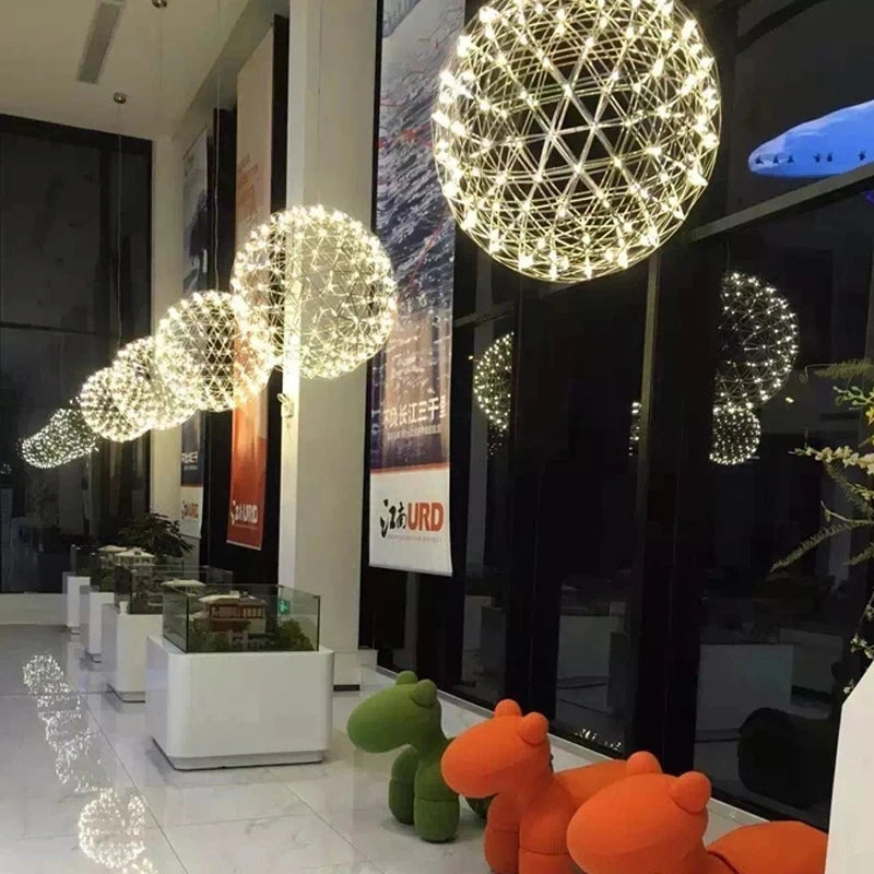 Modern Spark Ball LED Chandelier Stainless Steel Brushed 200cm Cable AC 110-240V 15-70m²