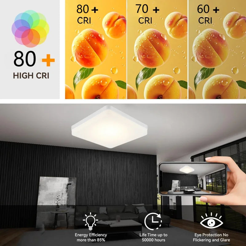 Ultra-Thin LED Flush Mount Ceiling Light 48W 6500K Square Iron Acrylic AC 90-260V