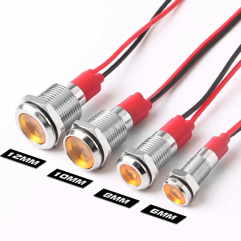 Metal LED Indicator Pilot Light Copper IP66 Waterproof 6mm 8mm 10mm 12mm Panel Mount AC DC 3-220V Red Yellow Blue Green White