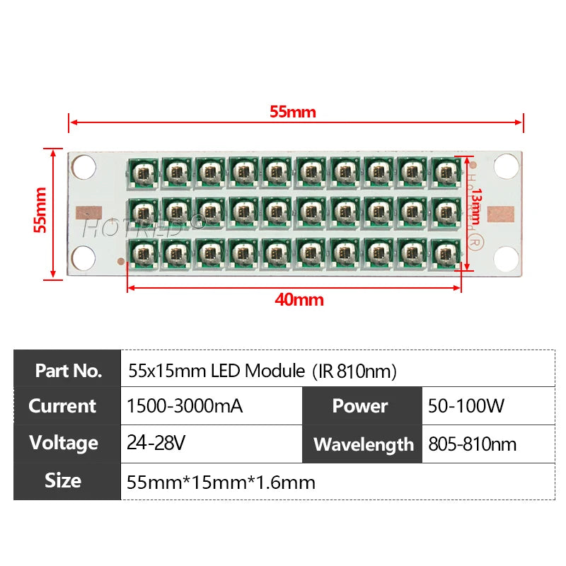 High-Power IR Deep Red LED Chip Module 50W 100W 660nm 730nm 850nm 940nm 55x15mm Grow Light