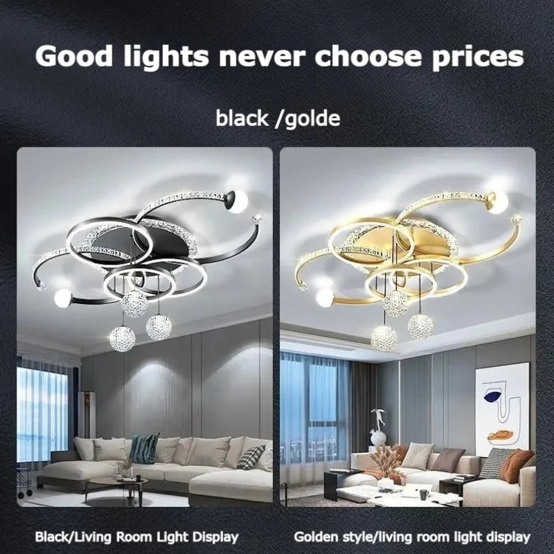 Modern Luxury LED Pendant Chandelier Iron Acrylic White Gold Black Dimmable Remote 85-265V