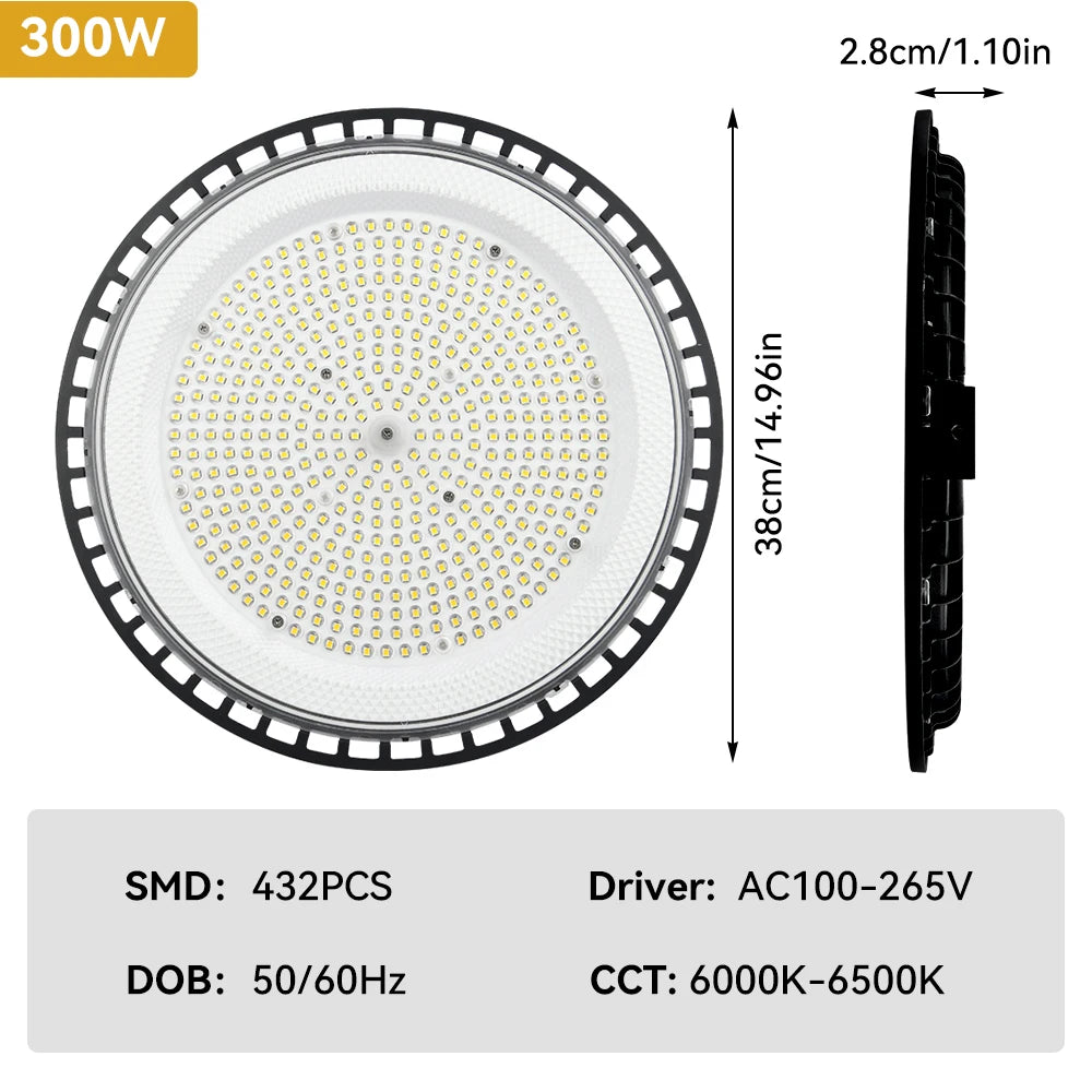 UFO LED High Bay Light 100W 150W 200W SMD2835 IP66 110-120lm/W 6000K AC 110-265V Warehouse