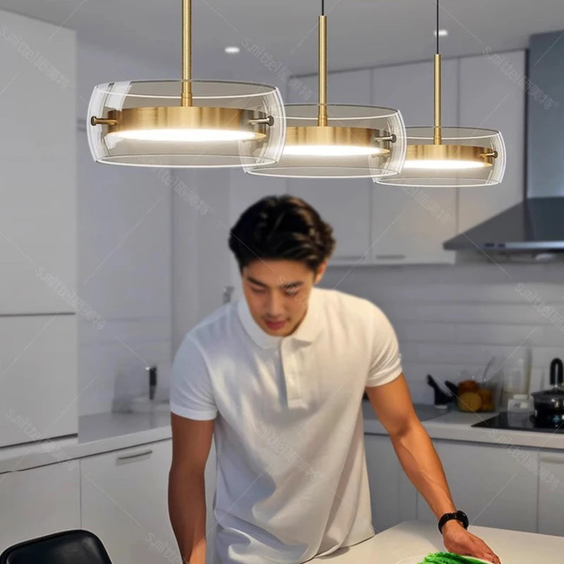 Modern Multi-Head Glass Pendant Light 1 3 4 Heads 5-60W Ironware Dimmable AC 90-265V