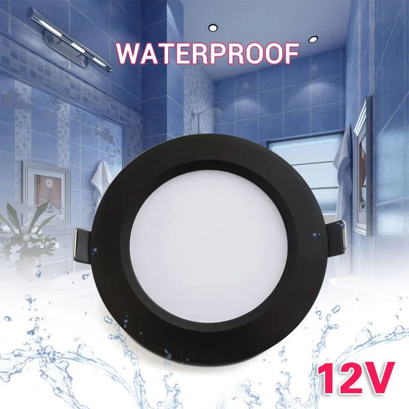 DC 12V IP65 LED Downlight 3W 5W 7W 9W 12W 15W Black Aluminum 3-Color Bathroom Outdoor