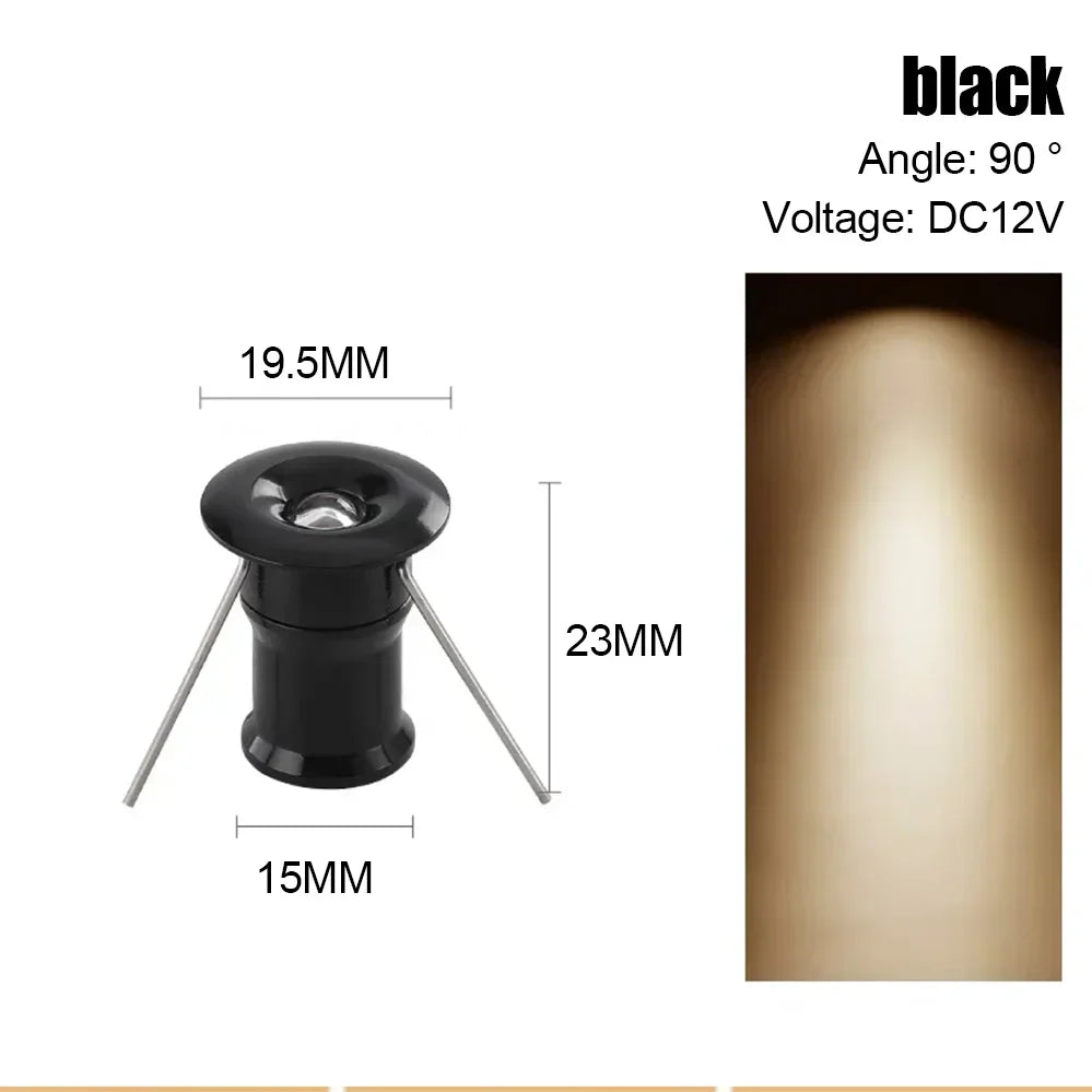 Mini 1W DC12V LED Recessed Spotlight D20mm 100lm 90-Degree Warm Neutral Cool RGB Colors
