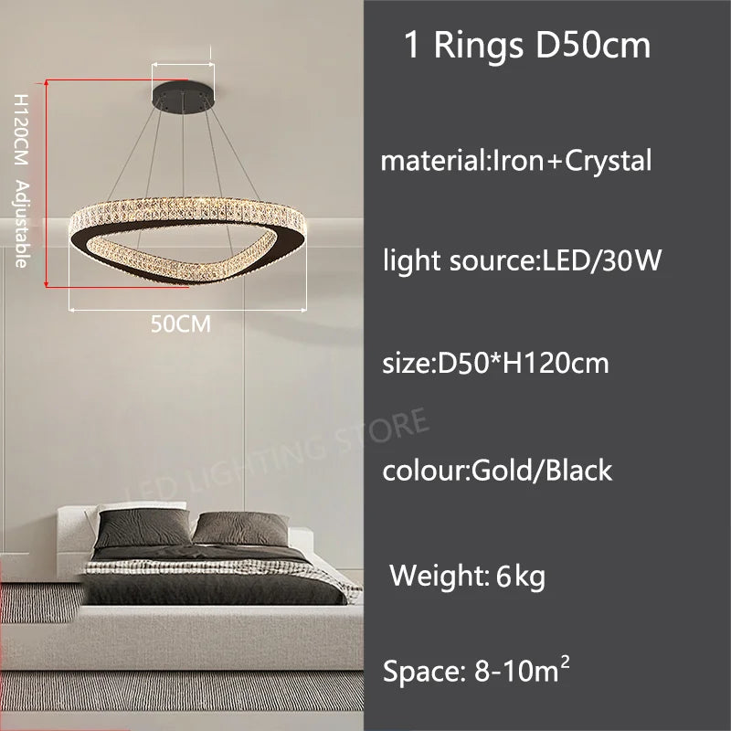 Modern Crystal LED Chandelier Stainless Steel Polished Cord Pendant Remote Control Dimmable AC 90-265V Villa Living Room Staircase
