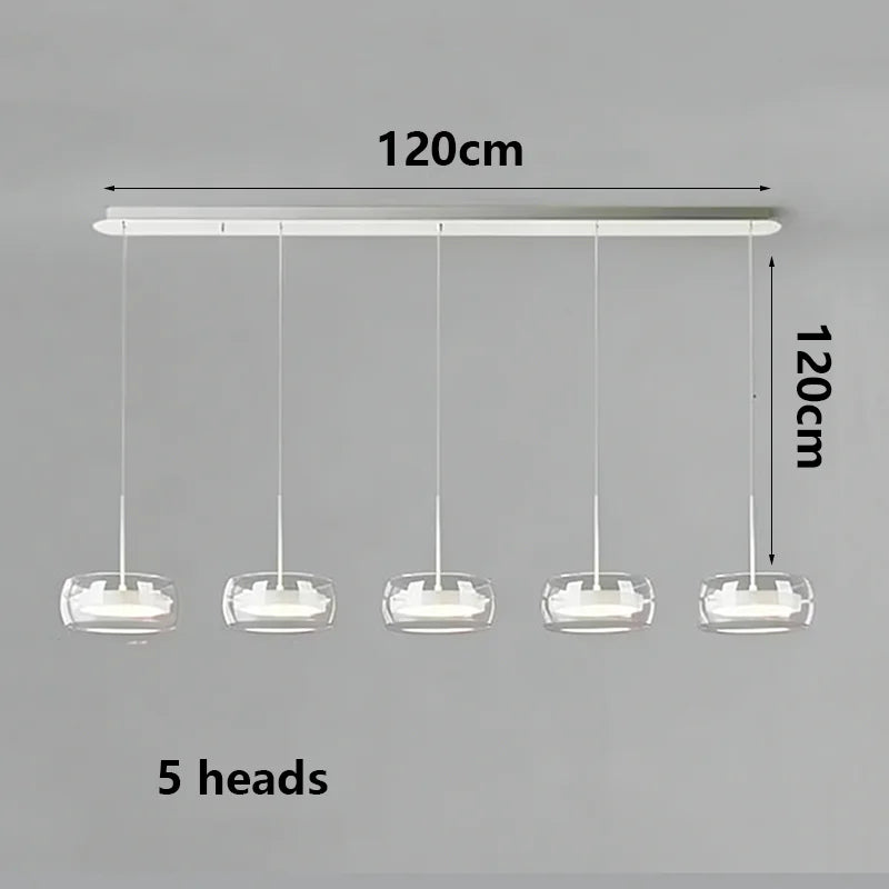 Modern Multi-Head Glass Pendant Light 1 3 4 Heads 5-60W Ironware Dimmable AC 90-265V