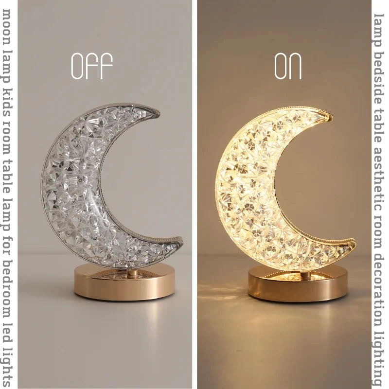 USB Rechargeable Touch Dimming LED Night Light Moon Star Acrylic Metal 3 Color Temperatures Stepless Dimming Bedroom Bedside