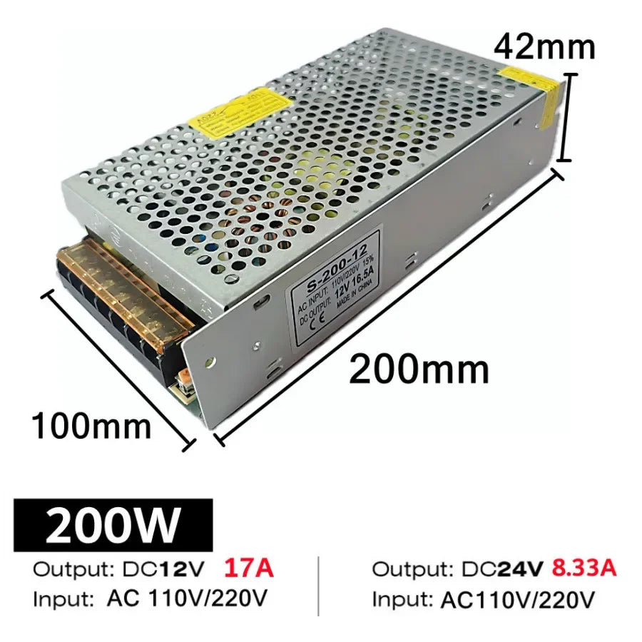 AC 110-220V to DC 12V 24V Power Supply 5A 10A 20A 40A LED Strip Indoor Aluminum Constant Voltage
