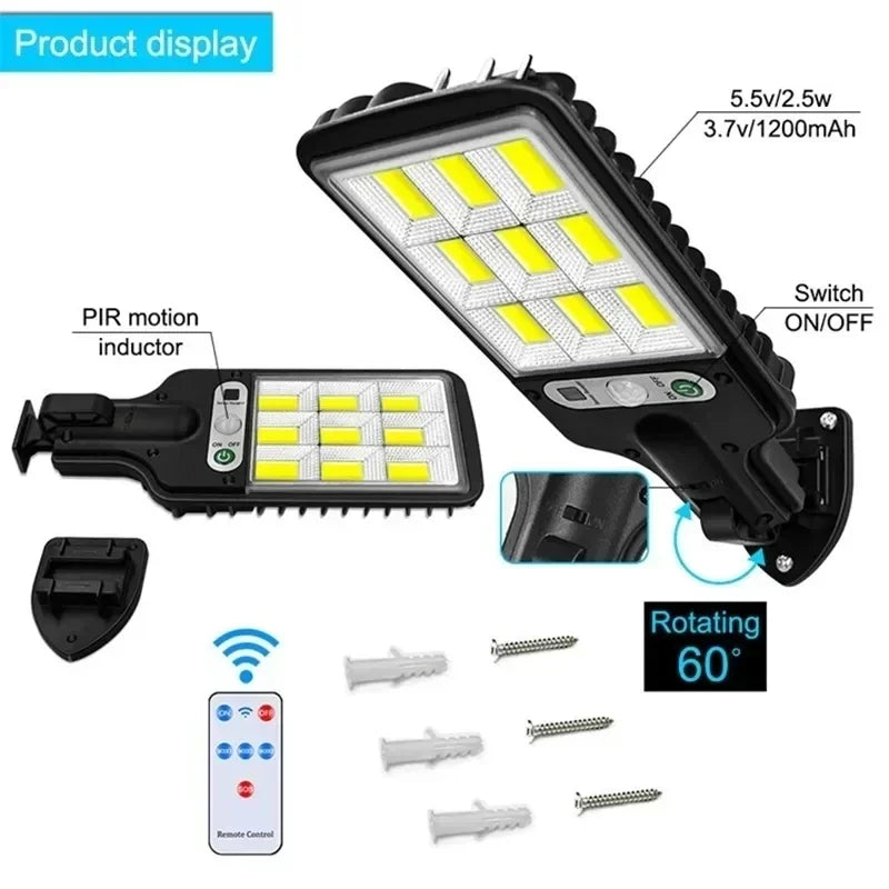 BALDR COB Solar LED Wall Light 1500lm 270° PIR 3-Mode Remote IP65 2200mAh 227x84mm