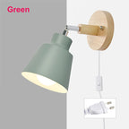 Nordic Wooden E26 E27 Wall Lamp 350-Degree Rotatable 6 Colors EU UL Plug Bedroom Living Room