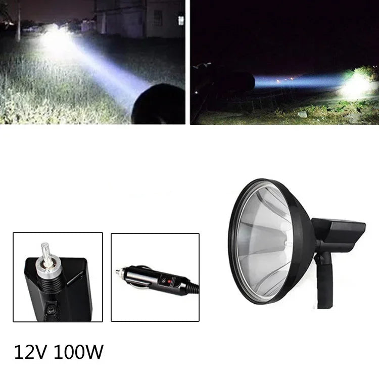 100W HID Xenon Handheld Searchlight 12V DC 8000lm 6000K IP56 H3 Bulb Tempered Glass ABS PC Portable Car Plug Hunting Fishing Outdoor Work Light
