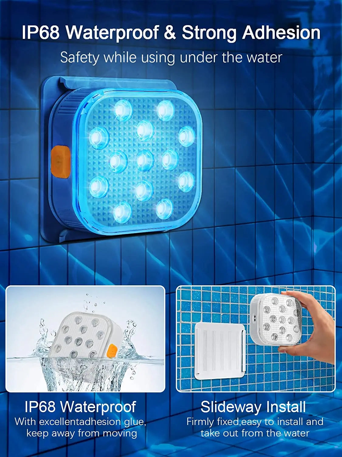 IP68 Rechargeable LED Submersible Pool Light 13 RGBW LEDs 16 Colors RF Remote 200FT Range Timer 2000mAh USB Magnetic Charging 2 Pack