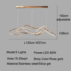 Modern LED Pendant Light 3-6 Heads 40-100W 3-CCT Dimmable RF Remote AC 90-260V Black Gold