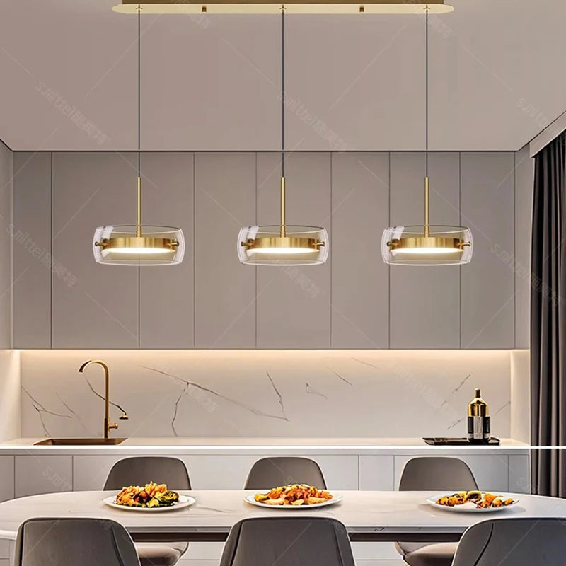 Modern Multi-Head Glass Pendant Light 1 3 4 Heads 5-60W Ironware Dimmable AC 90-265V